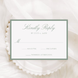 Cartão RSVP Casamento Moderno com Borda Verde Sage