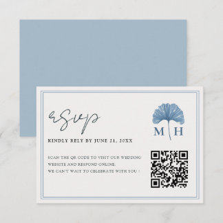 Cartão RSVP Casamento Moderno com Código QR Azul Poeirento