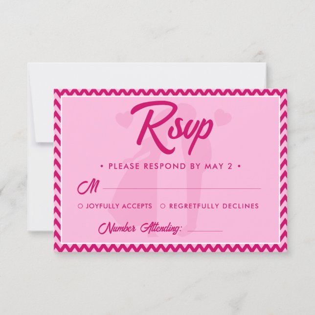 Cartão RSVP Casamento Moderno com Código QR em Listras Chevron (Frente)