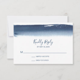 Cartão RSVP Casamento Moderno com Cor de Água Azul de Marinho