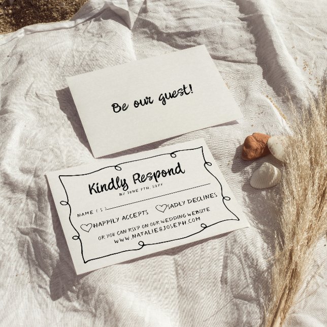 Cartão RSVP Casamento Moderno com Desenho Retroativo Escrito à (Criador carregado)
