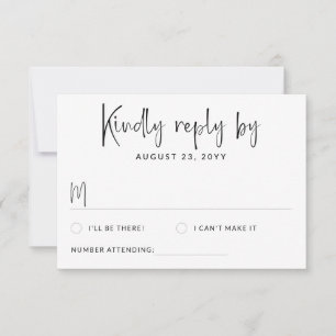 Cartão RSVP Casamento Moderno com Letra Informal Preta e Branc
