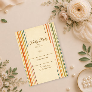 Cartão RSVP Casamento Moderno com Listras Retro