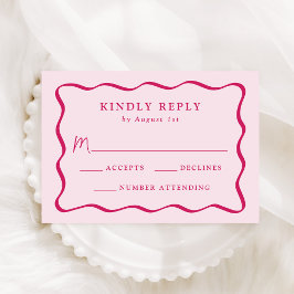 Cartão RSVP Casamento Moderno com Moldura Ondulada Rosa