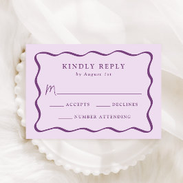 Cartão RSVP Casamento Moderno com Moldura Ondulada Roxa
