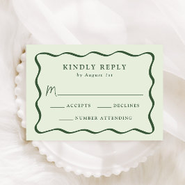 Cartão RSVP Casamento Moderno com Moldura Ondulada Verde