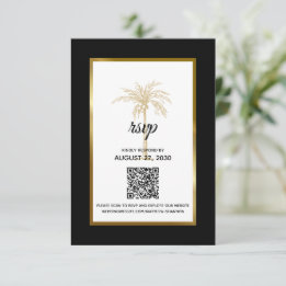 Cartão RSVP Casamento Moderno com Palmeira em Dourado Preto