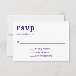 Cartão RSVP Casamento Moderno com Retro Font Purple