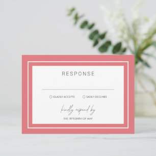 Cartão RSVP Casamento Moderno Coral Pink Bold Border