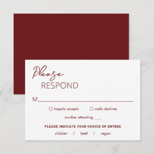 Cartão RSVP Casamento Moderno da Burgundy Mínimo