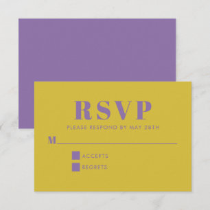 Cartão RSVP Casamento Moderno da Tipografia Púrpura e Amarela