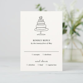Cartão RSVP Casamento Moderno de Bolo de Mão Desenhada