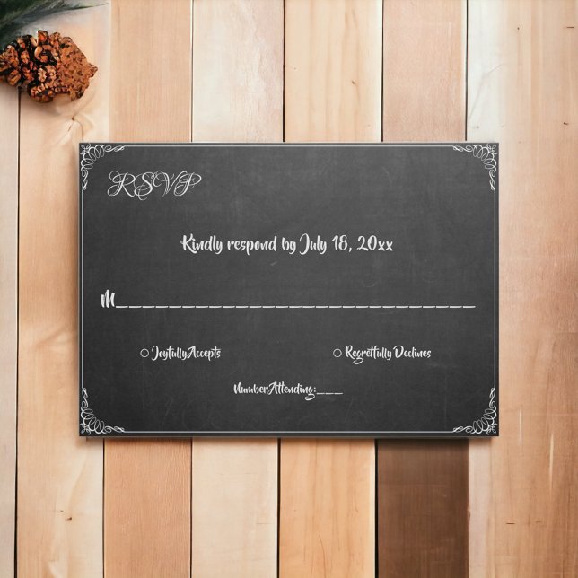 Cartão RSVP Casamento Moderno de Chalkboard Flourish Elegant V (Criador carregado)