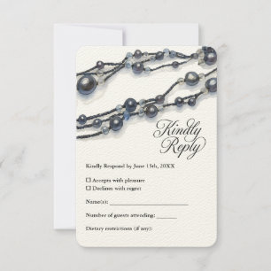 Cartão RSVP Casamento Moderno de Cor de Água Pearl Azul-Marinh