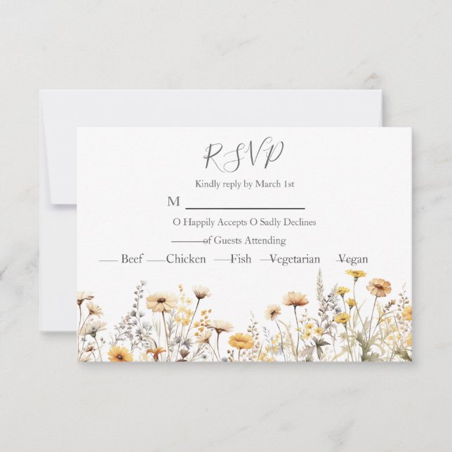 Cartão RSVP Casamento Moderno de Flores Selvagens (Frente)