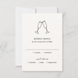 Cartão RSVP Casamento Moderno de Flutes Desenhados à Mão