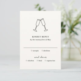 Cartão RSVP Casamento Moderno de Flutes Desenhados à Mão