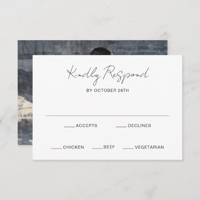 Cartão RSVP Casamento Moderno de Foto Elegante (Frente/Verso)