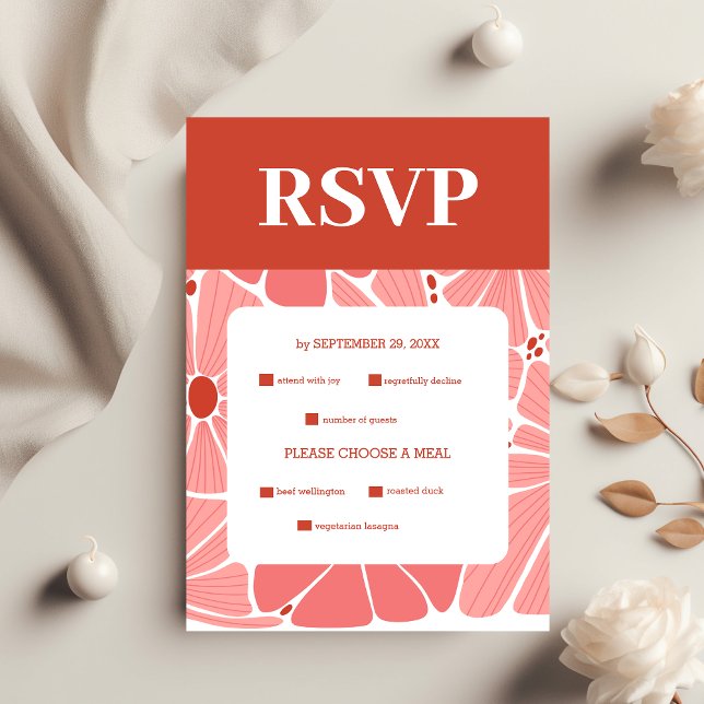 Cartão RSVP Casamento moderno de margarida rosa (Criador carregado)