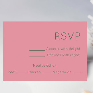 Cartão RSVP Casamento moderno de Meio século rosa e verde simp