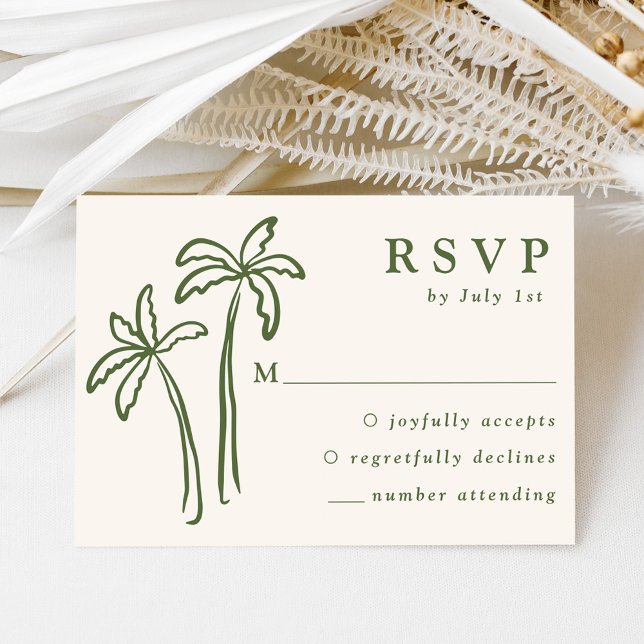 Cartão RSVP Casamento Moderno De Palmeiras De Palma Desenhadas (Criador carregado)