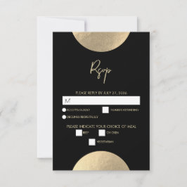 Cartão RSVP Casamento moderno de preto e Abstrato Dourado cont