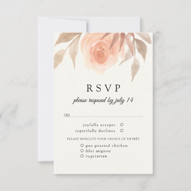 Cartão RSVP Casamento moderno de rosa de jardim de pelúcia RS (Frente)