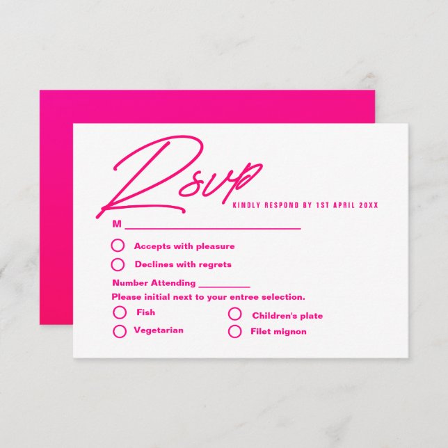 Cartão RSVP Casamento moderno de tendências coloridas rosa (Frente/Verso)