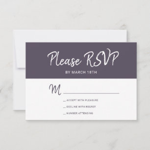 Cartão RSVP Casamento moderno de tipografia roxa escura