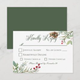 Cartão RSVP Casamento Moderno de Winter Pine Cone Berries