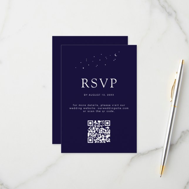 Cartão RSVP Casamento Moderno do Código QR Azul Elegante (Frente/Verso In Situ)