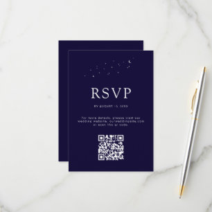 Cartão RSVP Casamento Moderno do Código QR Azul Elegante
