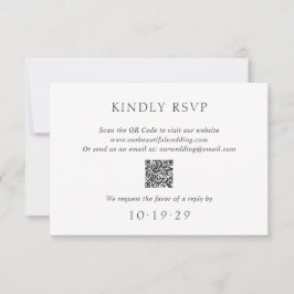 Cartão RSVP Casamento Moderno do Código QR Branco e Preto Eleg