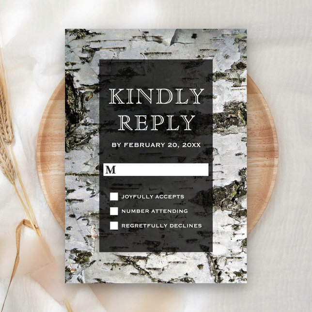 Cartão RSVP Casamento Moderno do Latido de Árvore de Birch Rus (Criador carregado)