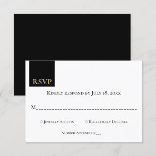 Cartão RSVP Casamento Moderno do Monograma Dourado Negro Cláss