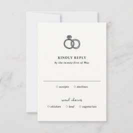 Cartão RSVP Casamento Moderno dos Anéis Desenhados à Mão