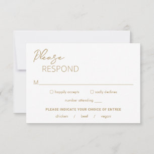 Cartão RSVP Casamento Moderno Dourado Mínimo