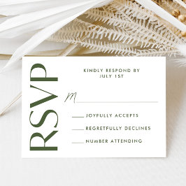 Cartão RSVP Casamento Moderno e Ousado com Tipografia Verde Ol