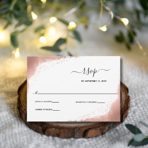 Cartão RSVP Casamento Moderno Elegante Brilho em Rose Gold 
