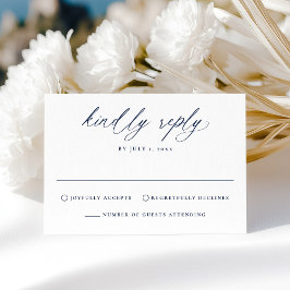 Cartão RSVP Casamento Moderno Elegante Caligrafia Azul-Marinho
