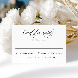 Cartão RSVP Casamento Moderno Elegante Caligrafia Preta