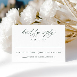 Cartão RSVP Casamento Moderno Elegante Caligrafia Verde