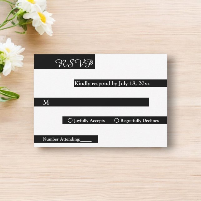 Cartão RSVP Casamento Moderno Elegante Chic Black E White (Criador carregado)