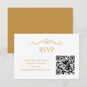 Cartão RSVP Casamento Moderno Elegante com Código QR Dourado e