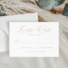 Cartão RSVP Casamento Moderno Elegante com Letra Dourada