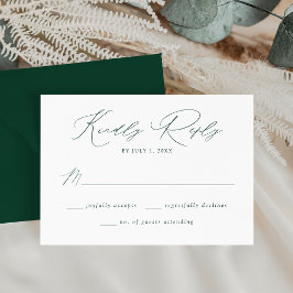 Cartão RSVP Casamento Moderno Elegante com Letra Verde