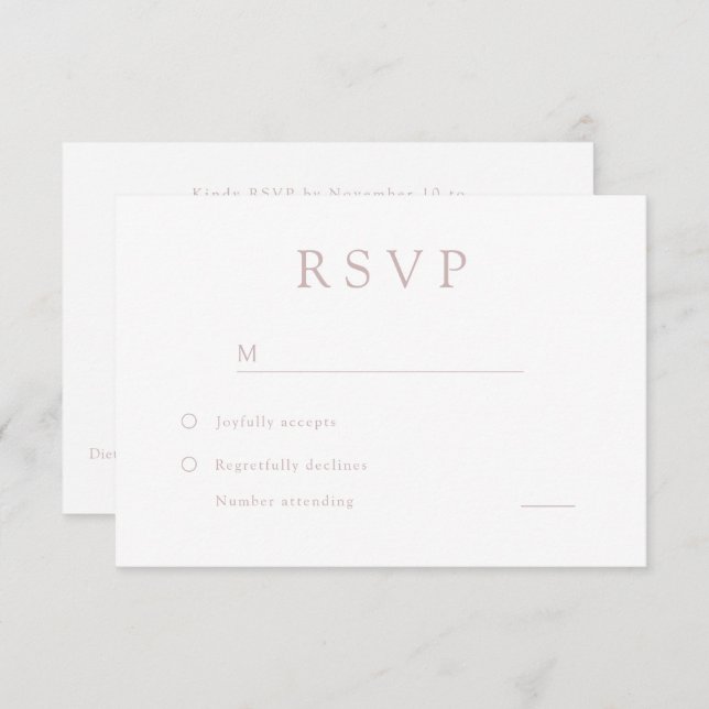 Cartão RSVP Casamento Moderno Elegante Dusty Rosa e Branco (Frente/Verso)