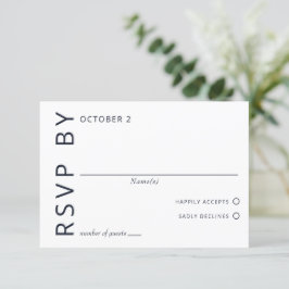 Cartão RSVP Casamento Moderno Elegante Elegante Branco e marin