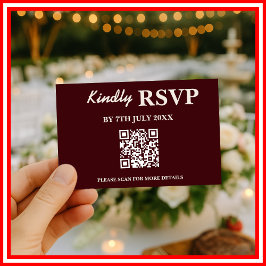Cartão RSVP Casamento Moderno Elegante em Borgonha com QR CODE