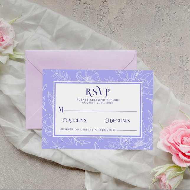Cartão RSVP Casamento Moderno Elegante Floral Periwinkle Boho (Criador carregado)